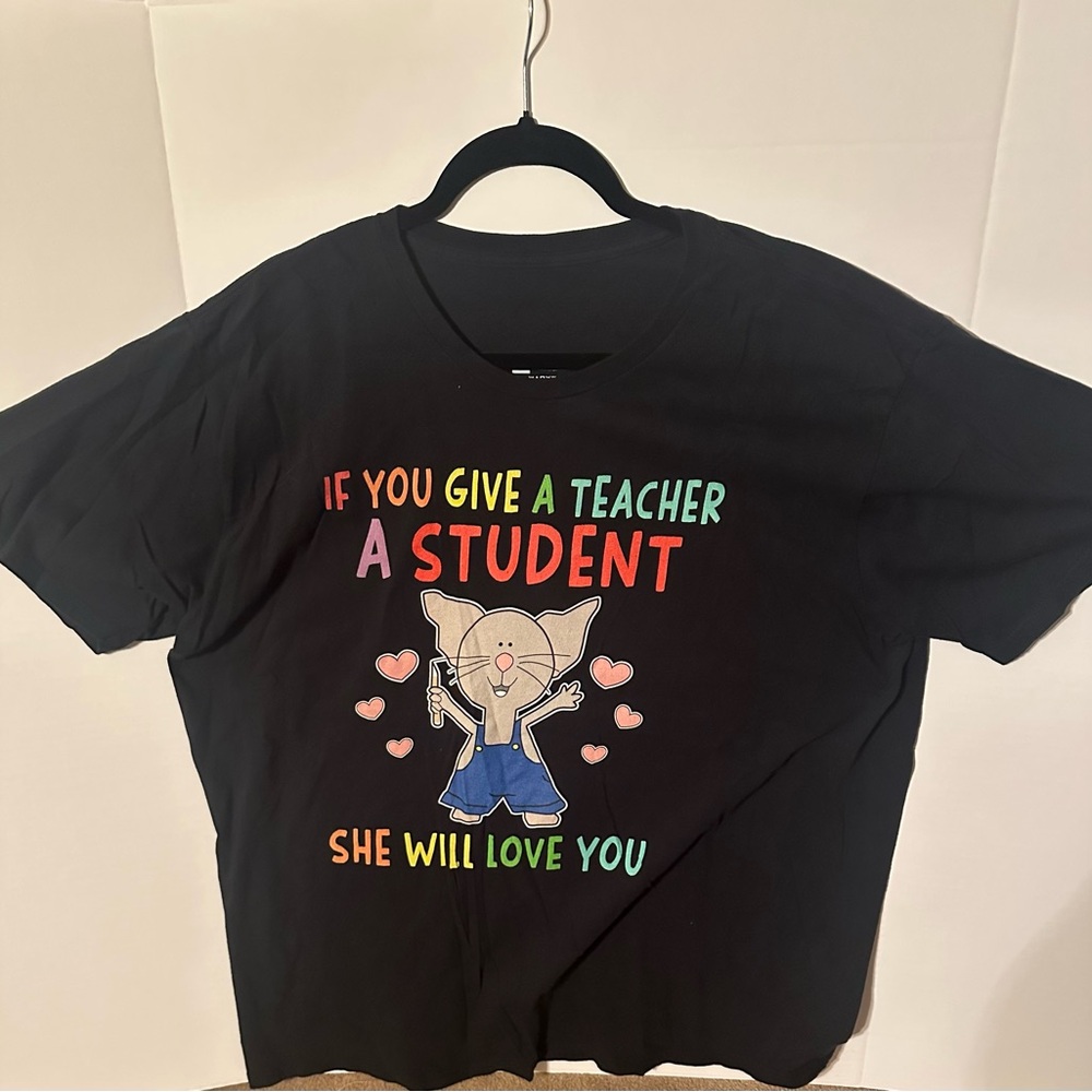 Gildan Black If You Give a Student a Teacher Tee with Mouse and Colorful Text